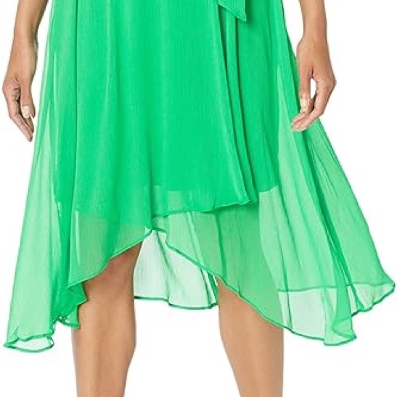 DKNY Dress Chiffon Faux-Wrap VNeck Balloon Slv Bright Apple Green Sz 16 - Picture 4 of 13